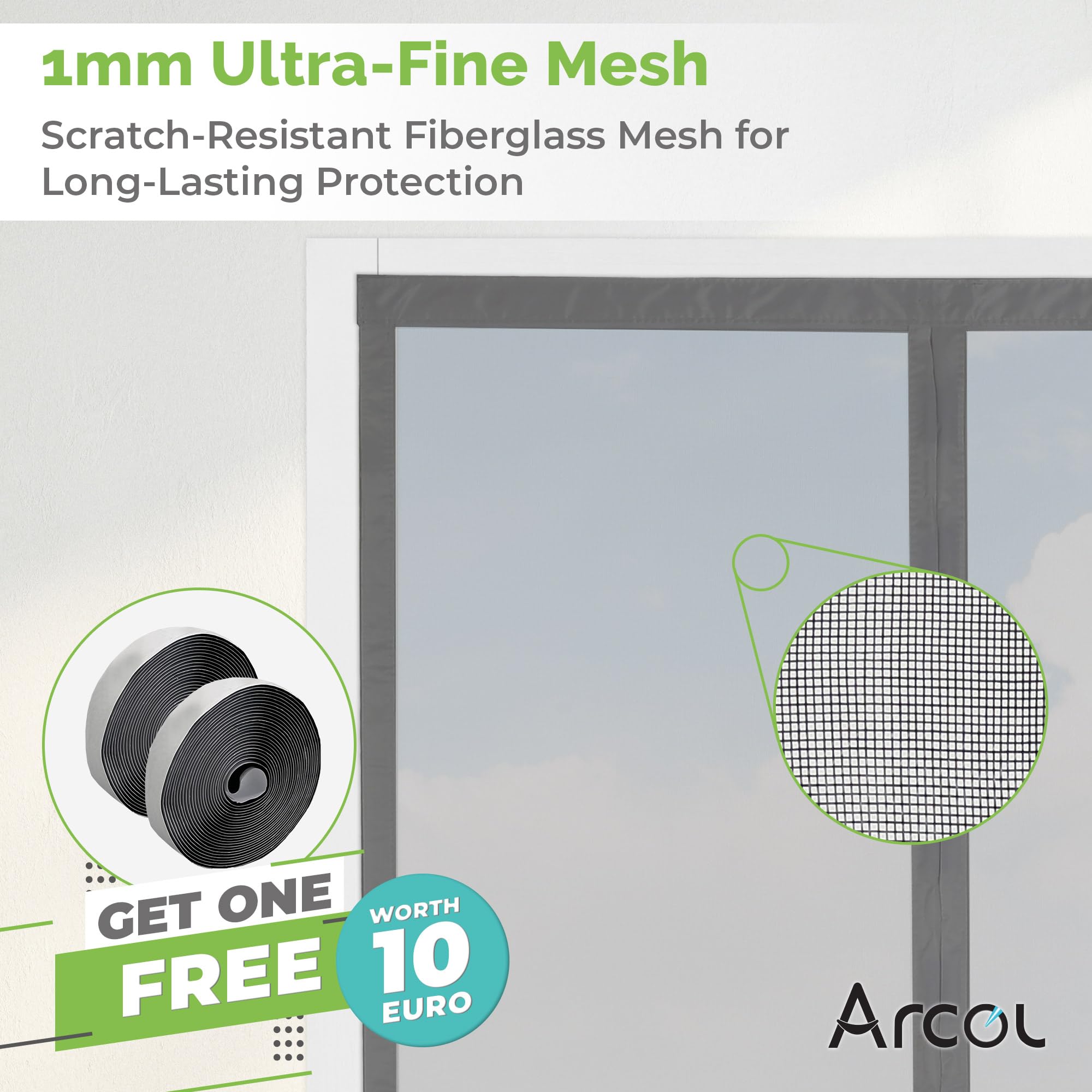 ARCOL Magnetic Fly Screens for Doors, Fine Impenetrable Mesh, 140x240 cm, Minimal Design, Totally Magnetic Door Fly Screen - Image 3
