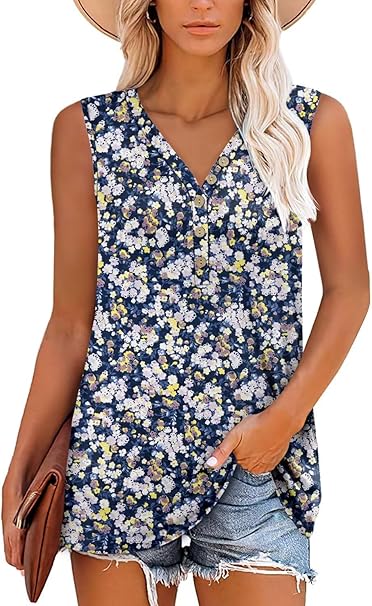 KISSMODA Womens Boho Tops for Summer Sleeveless Tanks Loose Fit Casual Blouse Daily Shirts for Leggings (S-3XL)