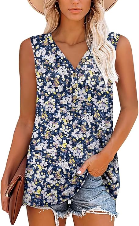 KISSMODA Womens Boho Tops for Summer Sleeveless Tanks Loose Fit Casual Blouse Daily Shirts for Leggings (S-3XL)