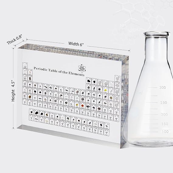 Periodic Table with Real Elements Inside, Acrylic Periodic Table Display with 83 Real Elements Samples, Chemistry Decor, Teaching Tool, Science Gifts, for Kid Student Teacher Lovers, 6*4.5 Inch