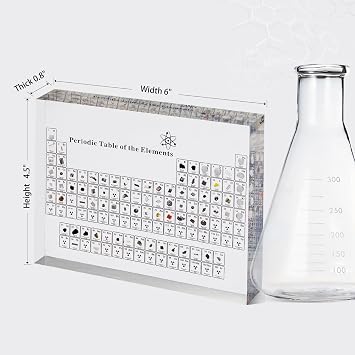 Periodic Table with Real Elements Inside, Acrylic Periodic Table Display with 83 Real Elements Samples, Chemistry Decor, Teaching Tool, Science Gifts, for Kid Student Teacher Lovers, 6*4.5 Inch