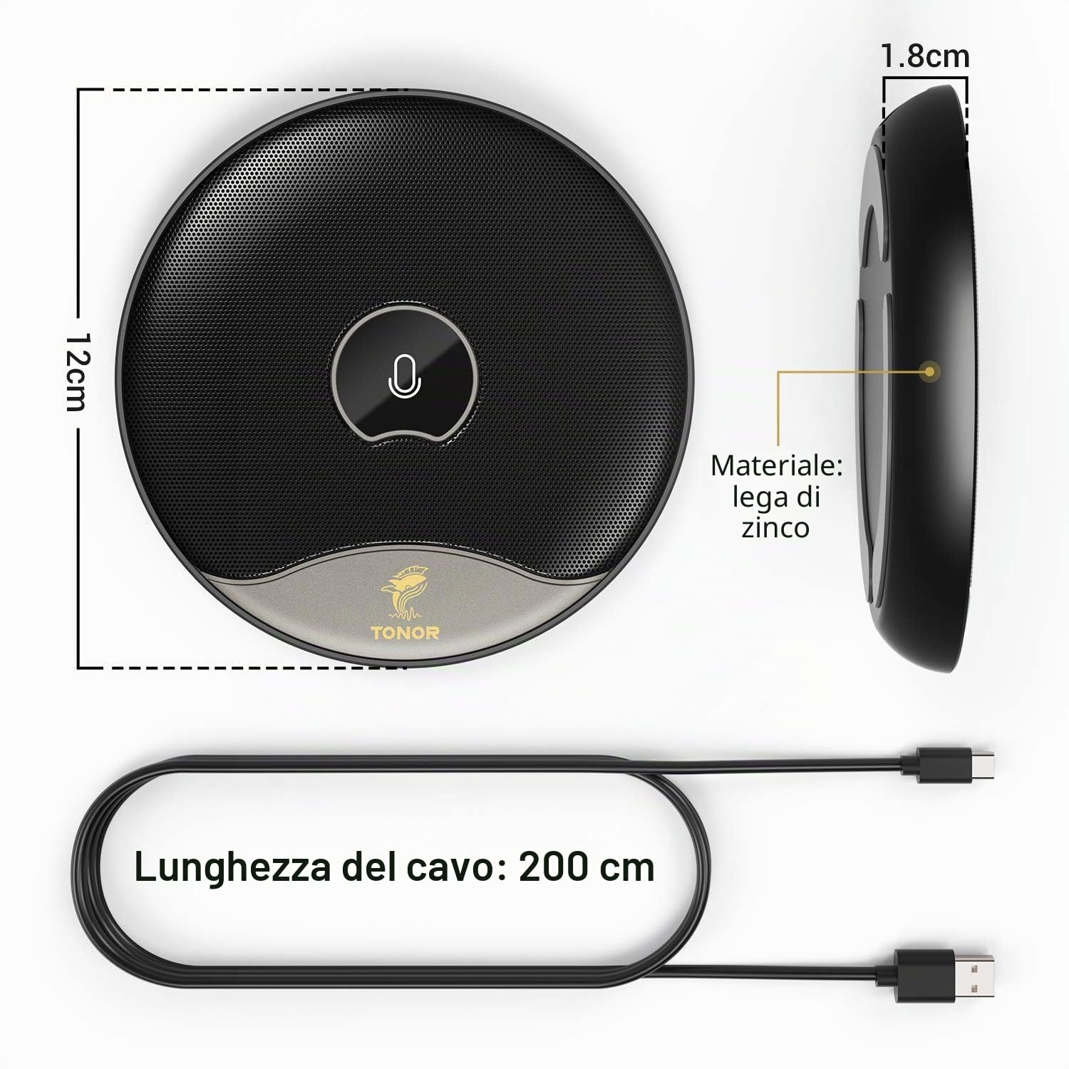TONOR Microfono USB per Conferenze, Microfono Omnidirezionale a Condensatore per PC e Computer con Pulsante Muto per Riunioni/Lezioni Online, Chiamate Zoom, Chat Skype, Plug and Play (TM20)