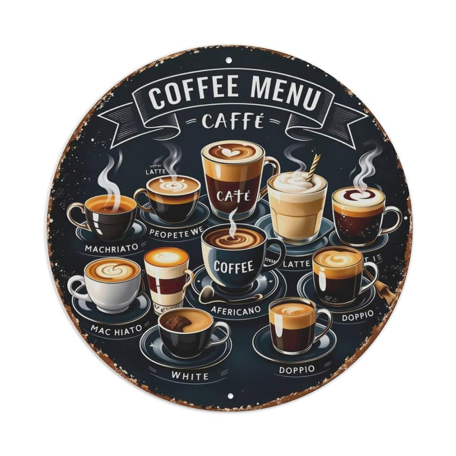 Coffee Menu Caffe Pattern Print Metal Tin Sign