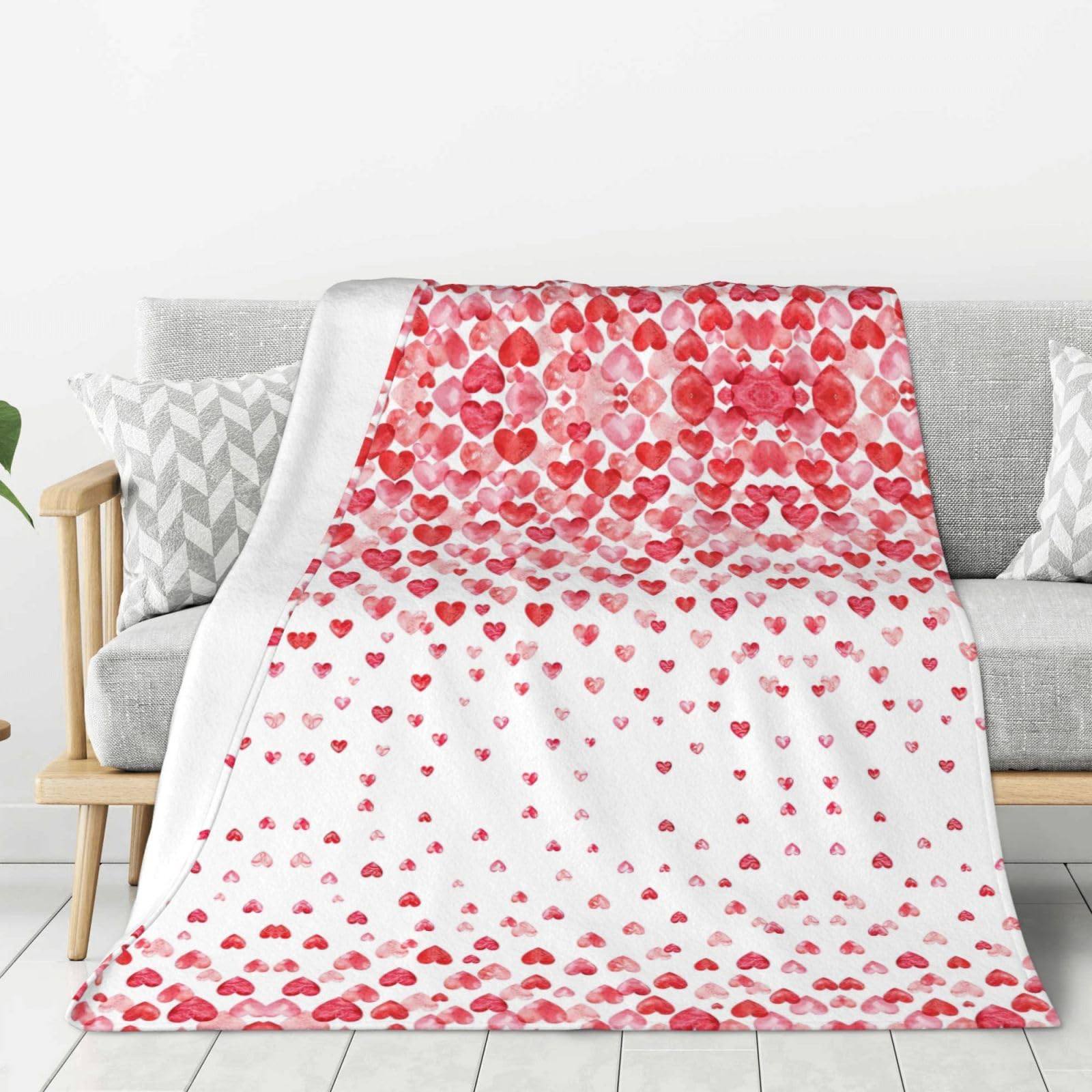 Couverture micro-polaire flanelle rouge motif cœurs 280g/m²