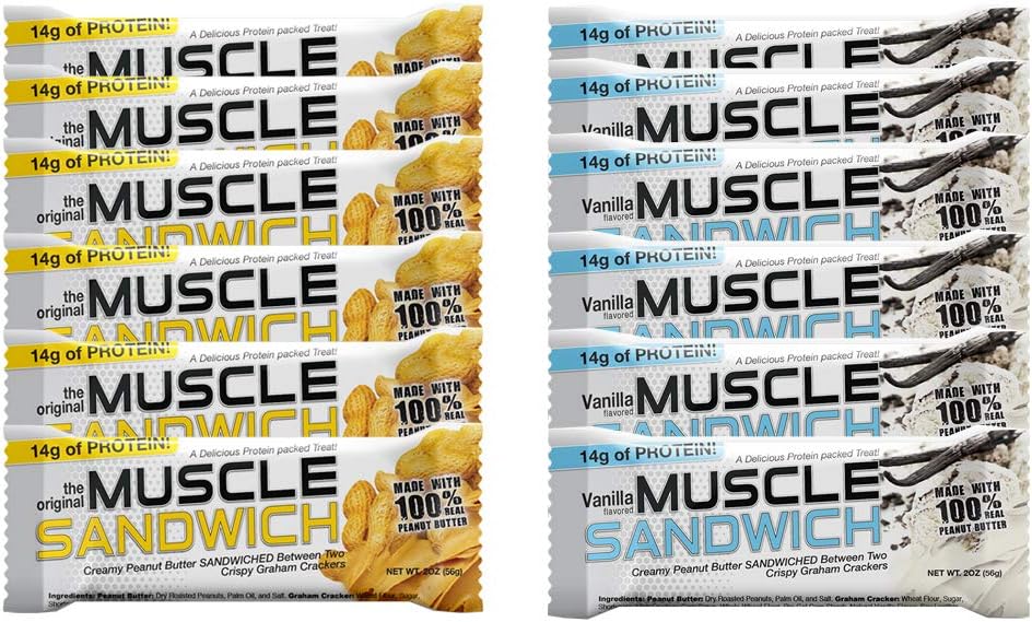 Muscle Sandwich Bars, Variety Pack | Real Ingredients, Whey Protein Isolate, High Protein Bars, 2-Ounce Bars (12 Count)