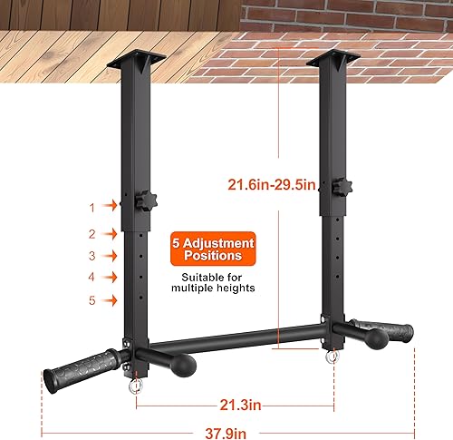Miniatura 3 de Barra de dominadas de montaje en techo para garajesótanoviga  Resistente 800 libras de altura ajustable barra de barbilla de agarre múltiple, viga