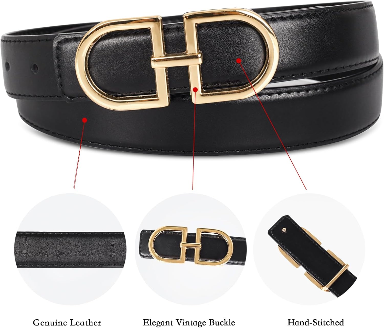 Women's Leather Belts for Jeans - Fashion Waist Belt with Classic Gold Buckle, Adjustable for Dresses, Pants, Coats - Image 6