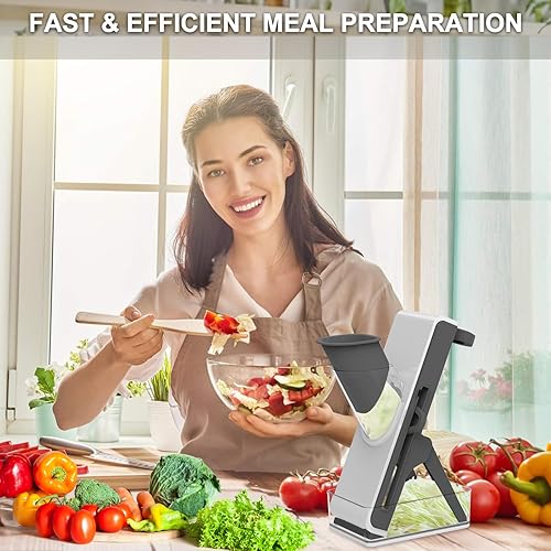 Miniatura 6 de Cortadora de mandolina para cocina, cortador de mandolina seguro multifuncional Dicer ajustable comercial máquina de cortar picadora de acero