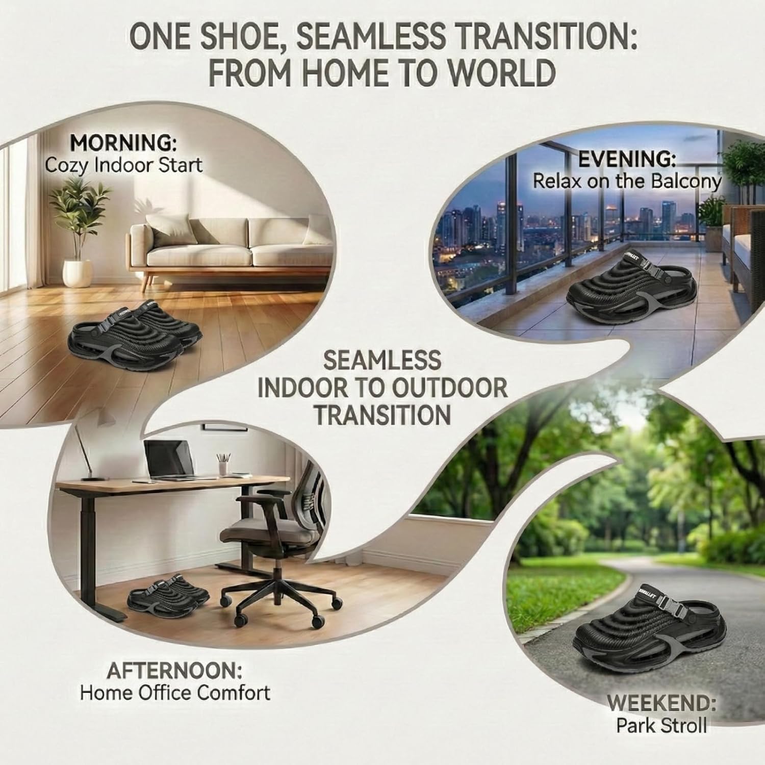 Garden Clogs Unisex Waterproof EVA Slip-On Shoes with Arch Support Black - Image 11