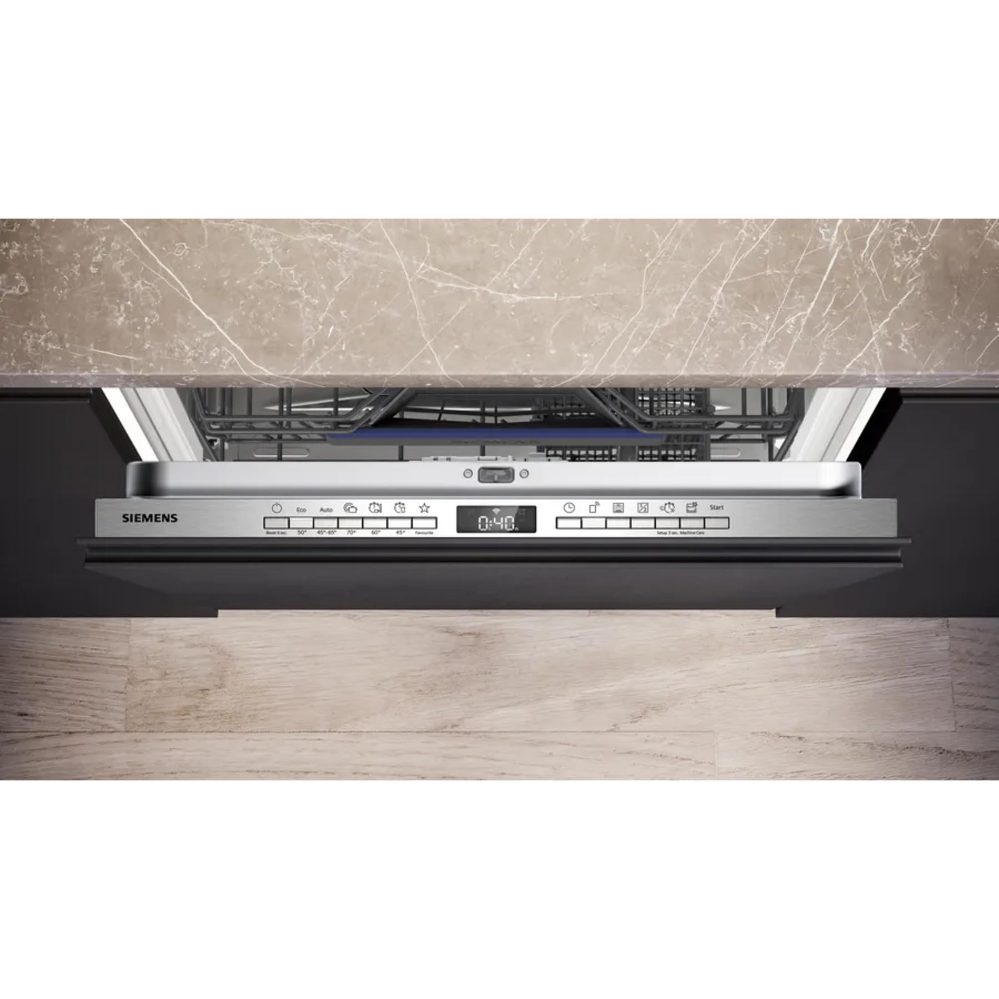 Siemens SX63EX22AE, iQ300 - Lavastoviglie intelligente, completamente integrata, 60 cm, Made in Germany, cestino portaposate, extra silenzioso, varioSpeed, apertura auto, tripla rackMatic, infoLight