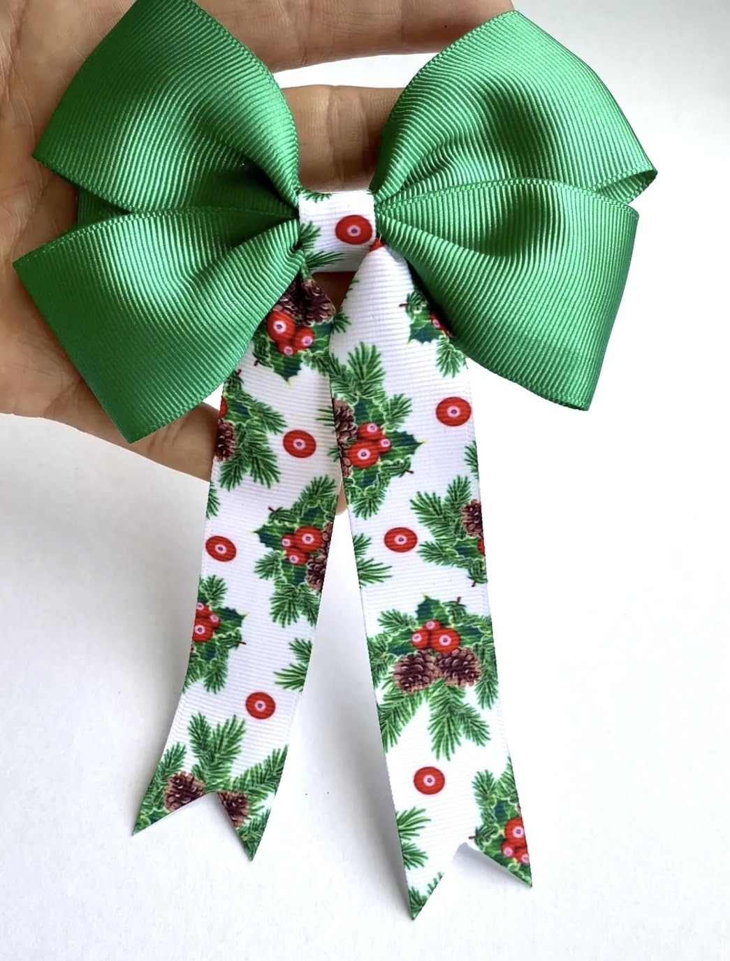Tasarım Tokam El Yapımı Yılbaşı Desenli Yeşil Kırmızı Yeni Yıl, Noel, Yılbaşı Saç Tokası 18 cm x 13 cm