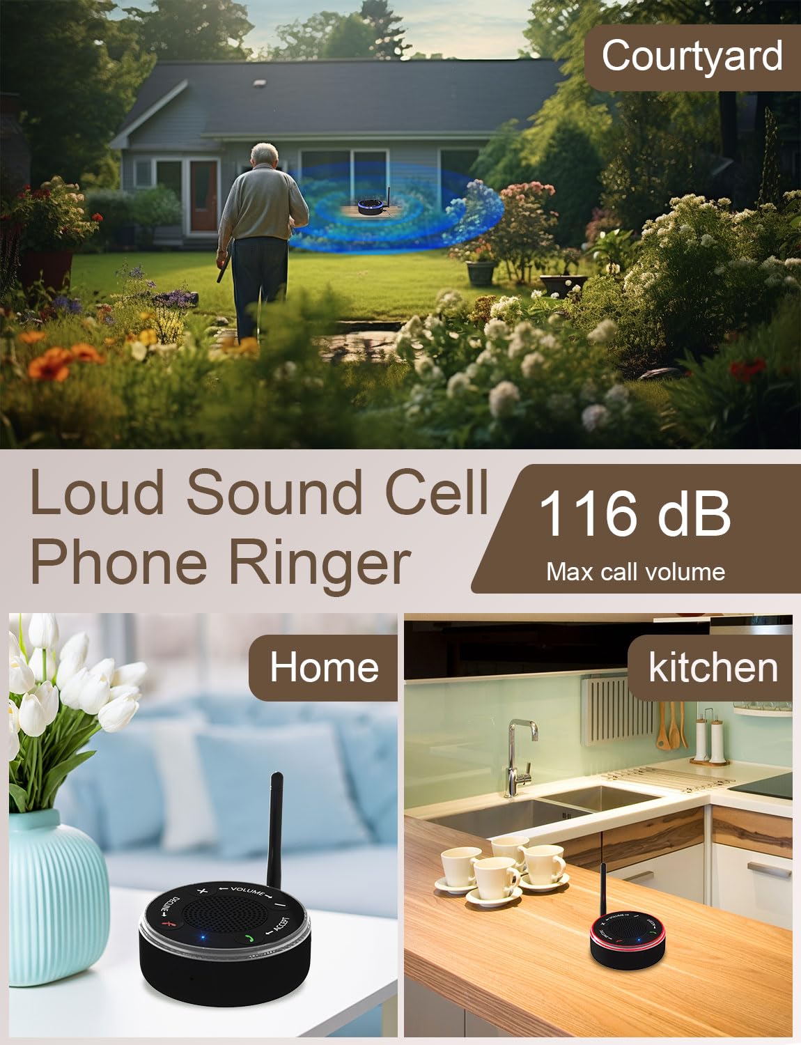 Amplificatore per suoneria per telefono cellulare con suono forte per non udenti, risposta/riaggancio, amplificatore altoparlante esterno per telefono, connessione wireless, modalità di