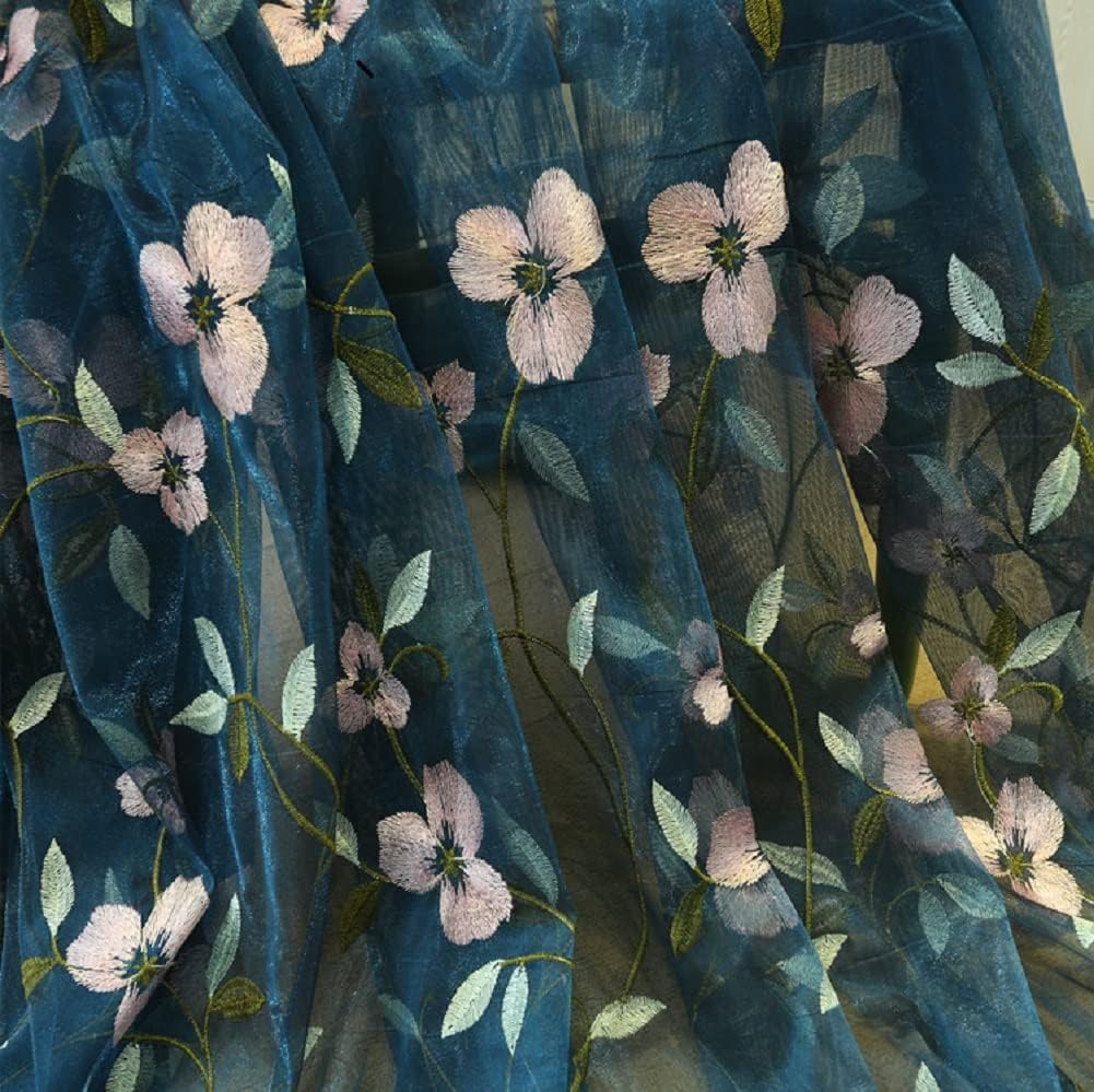 HooHero Blue 100 Wide Beautiful Kids Nursery Sheer Curtains Bedroom Home Decoration New Pastoral Lily Embroidery Mesh Yarn Basic Top Voile Panel