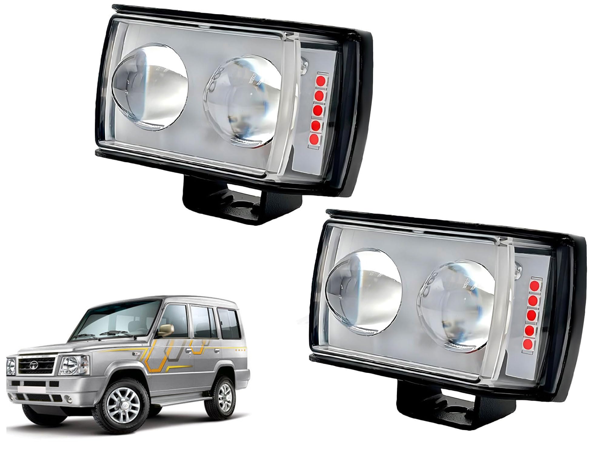 2EYE LED Lens Fog Flashing Light, White, Yellow & Blue-Red Amber Auxiliary Projector Spot Lights compatible with Sumo (Pack of 2)