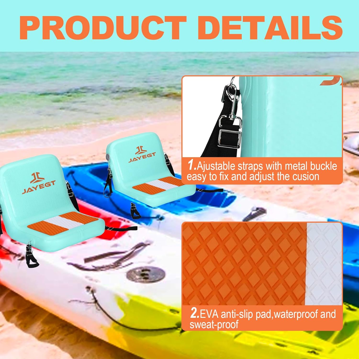 JAYEGT Inflatable Kayak Seat with Back Support,Paddle Board Accessories ，Foldable SUP Seat，Ergonomic Anti-Slip Design, high Load Capacity，Versatile Use for Kayak, Boat,SUP,Canoe,Fishing Boat-Green