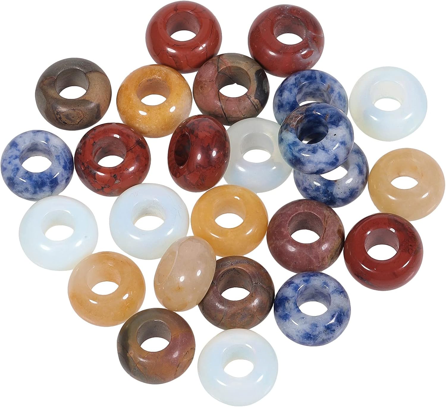SUNYIK Assorted Crystal Stones Large Hole (6mm) Rondelle European Beads Fits Bracelet, Pack of 25, Opalite/Red Jasper/Sodalite/Picasso/Yellow Jade