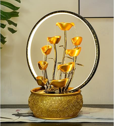 Miniatura 5 de Fuente de agua de mesa, fuente de agua para interiores, fuente de cascada, fuente de Feng Shui, fuente de mesa de buena suerte con luz, decoración