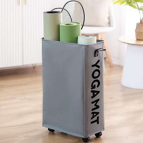 Twira Estantes de almacenamiento para esterillas de yoga, estante de almacenamiento de gimnasio en casa para rodillo de espuma, correa de yoga y