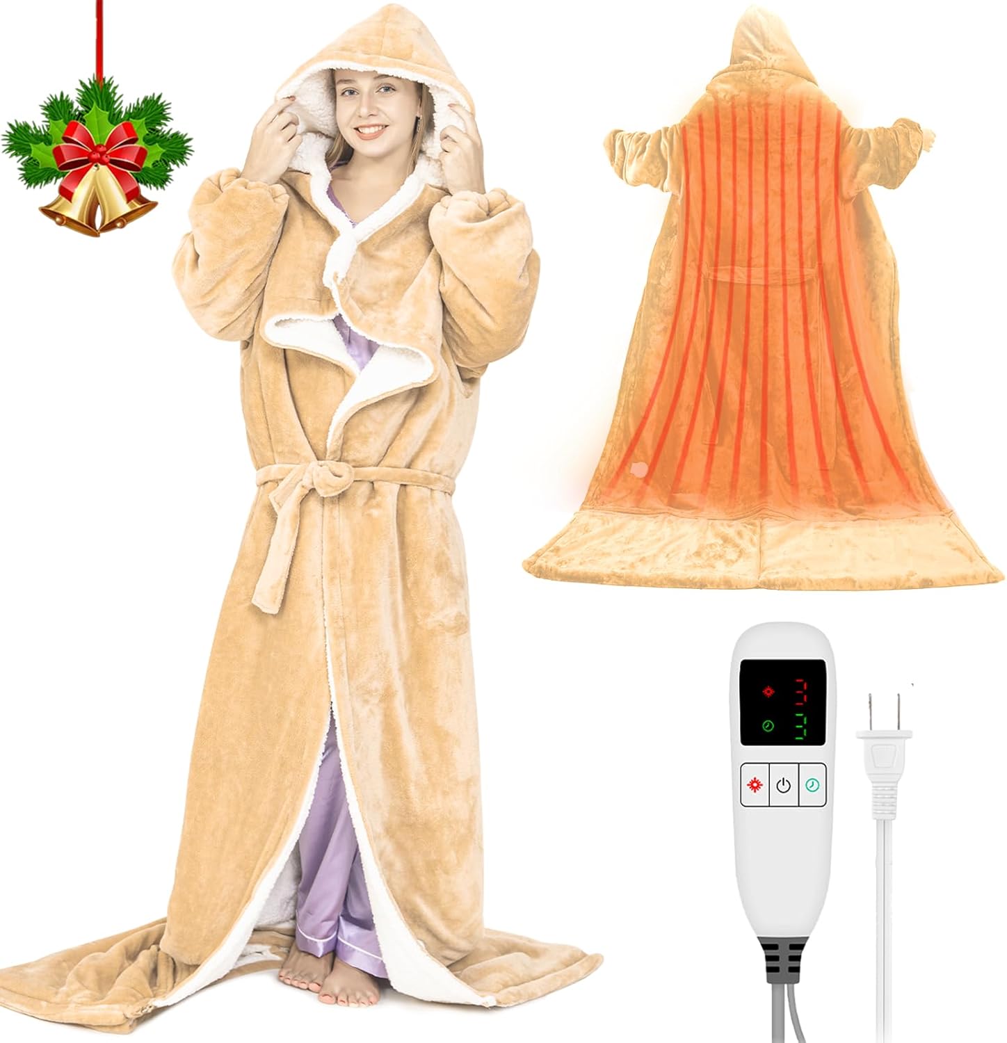 Electric Snuggle Blanket Wearable Heating Blanket with Removable FootPocket,Heated Robe for Women Heated Blanket Hoodie with Sleeves Full Body Heating Throw Shawl with 9 Temp 50"x80" for Women