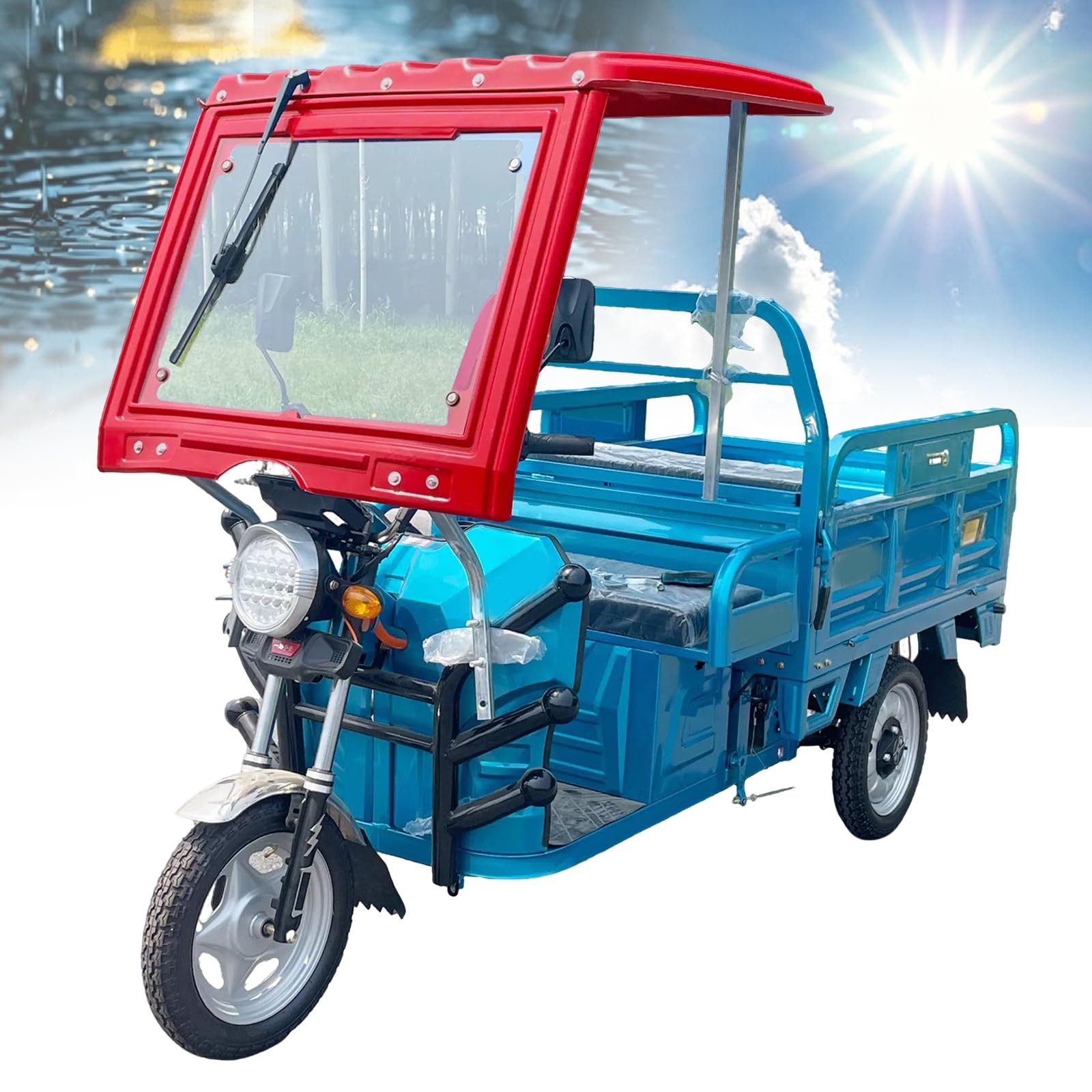 VILA SMO Heavy Duty Electric Tricycle Cover, Three-Wheeler Cab Awning, with Trike Windshield, All-Season, for Windproof and Rainproof, Accessories Fit for Various 3 Wheel Bike Types