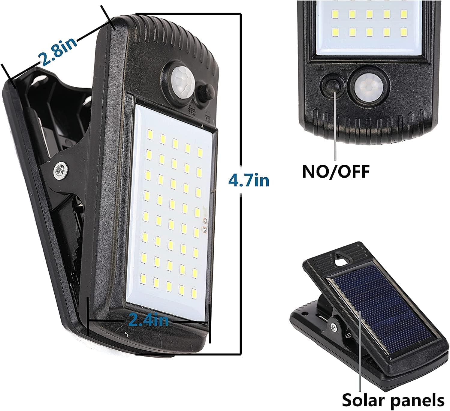 YJFWAL 2 Pack Solar Lights Outdoor 40 LED 3 Modes Clip on Lights with Solar Motion Sensor, IP65 Waterproof for Backyard, Garage, Deck, Garden Fence