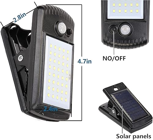 Miniatura 3 de YJFWAL Paquete de 4 luces solares para exteriores, 40 LED, 3 modos de clip, luces solares de seguridad para exteriores, luces solares con sensor de