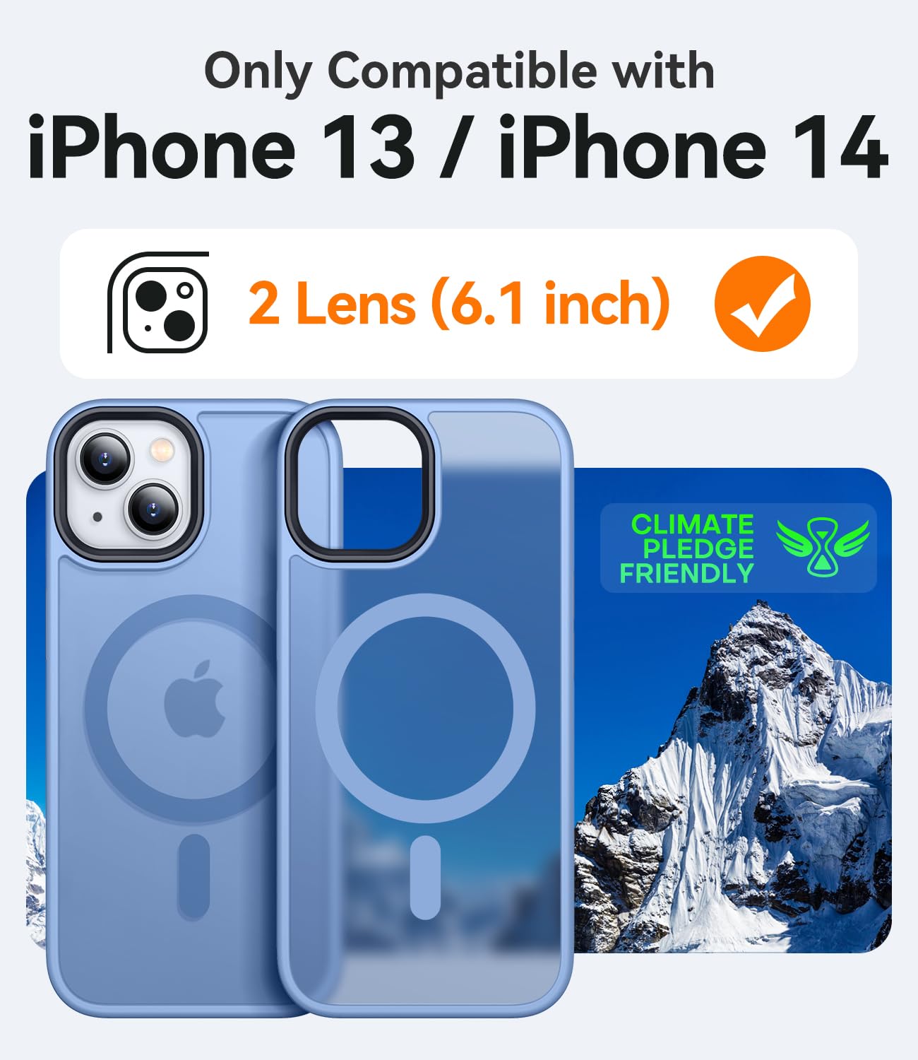CANSHN Cover Magnetica Opaca per iPhone 13/14, [Compatibile con MagSafe] Custodia Traslucida Opaca Protettiva Sottile Antiurto 6,1 Pollici - Blu Chiaro