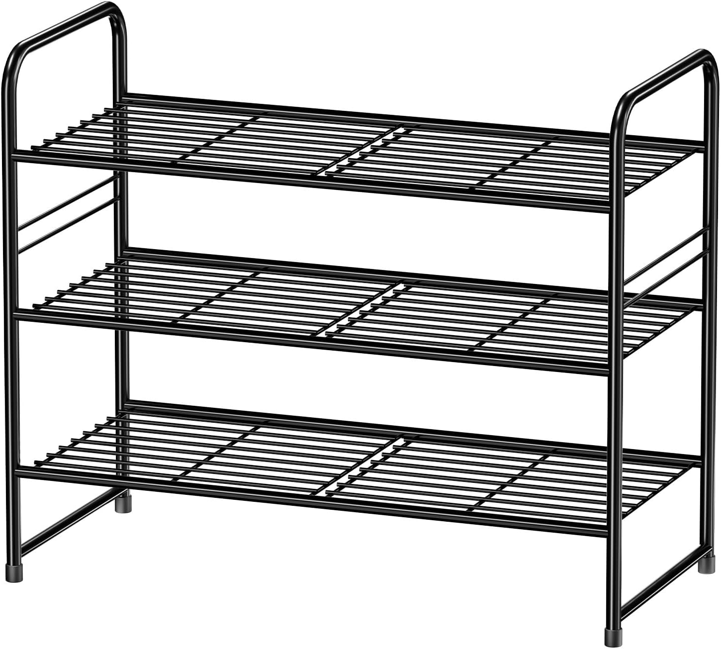 Shoe Organizer for Closet, Metal Shoe Shelf Rack Stackable 3 Tier 27 Inch Wide for Entryway, Adjustable, Black