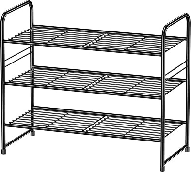 Simple Shoe Rack, 3 Tier Heavy Duty Metal Shoe Shelf 27 Inch Wide, Black