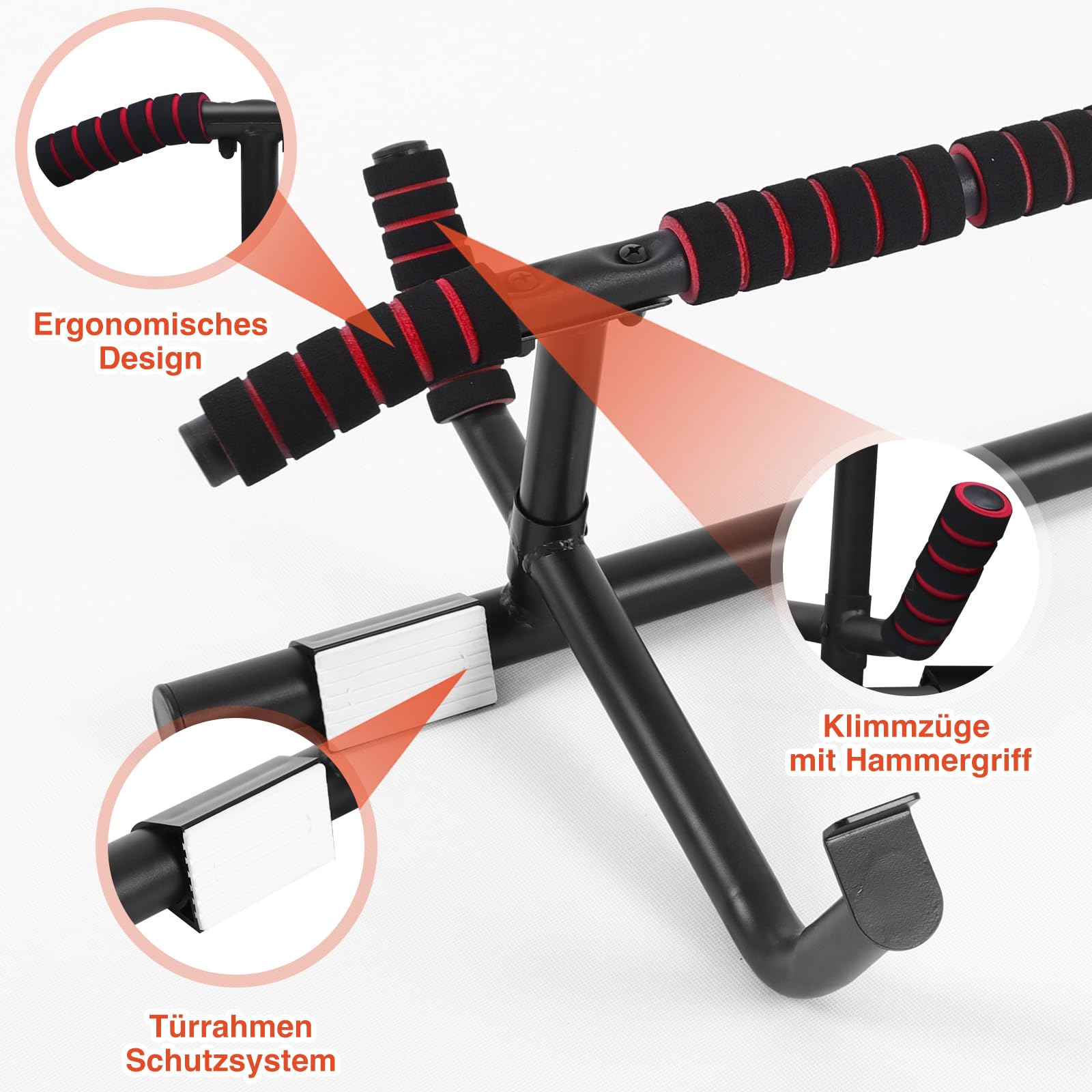 DH FitLife Klimmzugstange Türrahmen ohne Schrauben | Pull up bar Doorway | Reckstange Turnstange Türreck zum Einhängen | inkl. Schlingentrainer | Für Türrahmen 70-92cm
