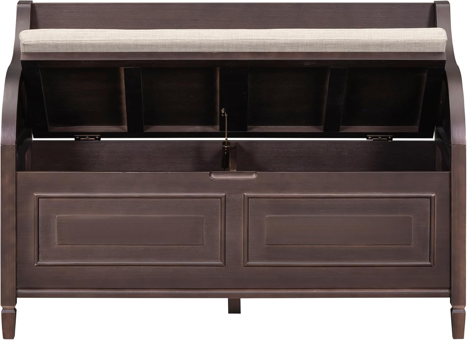 Rustic Style Solid Wood Entryway Multifunctional Storage Bench with Safety Hinge, Space-Saving Wood Bench,Storage Bench with backrest for The Living Room, Entryway and Family Room (Espresso)