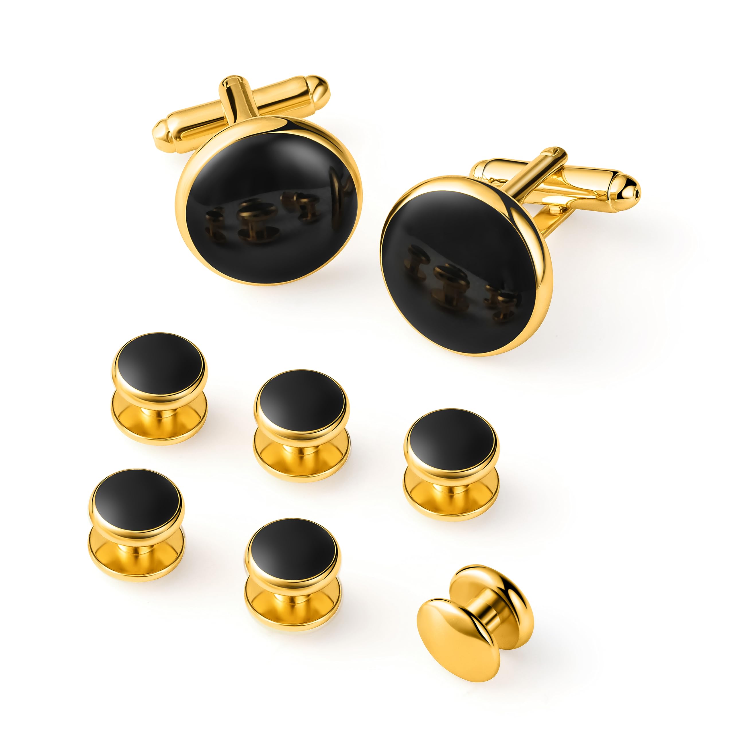 Men's Cufflinks &amp; Tuxedo Studs Set - 316L Stainless Steel Formal Wedding Jewelry, Groomsmen Gift Set with Gift Box
