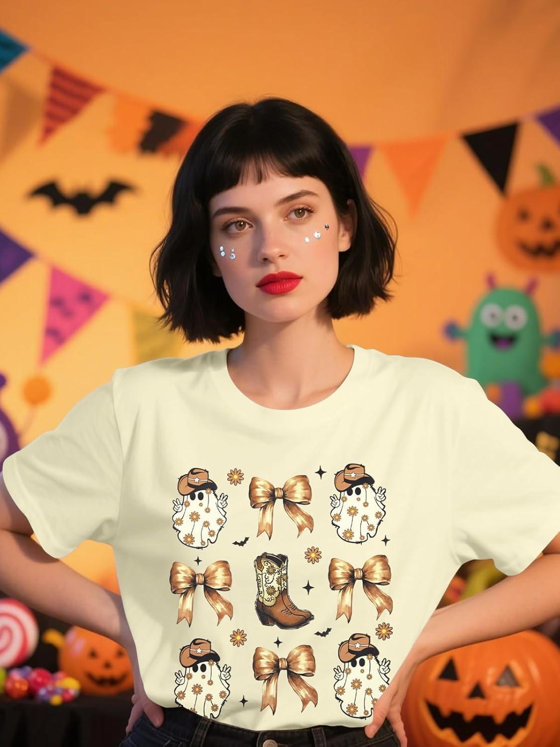 Magical Shirts Halloween Ghost T-shirt: Women Bows Ghost Shirt Halloween Gym Tshirt Spooky Season Dead Lift Tops - Image 3