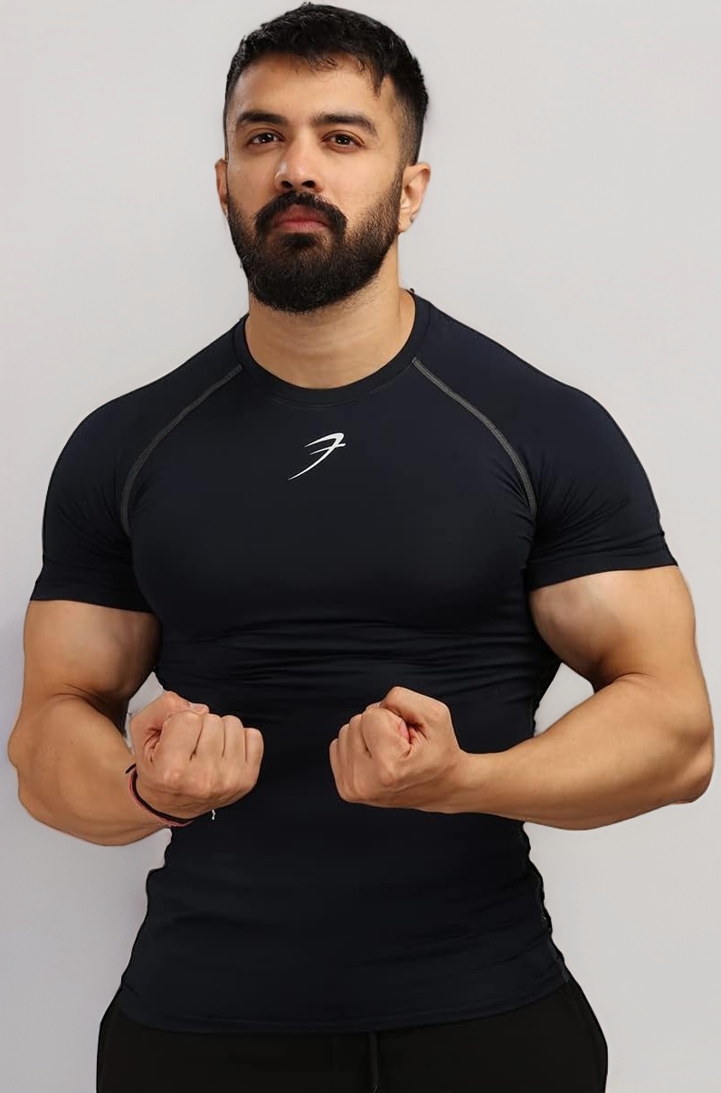 FUAARK Men's Half Sleeve Compression T-Shirt - Athletic Base Layer for Fitness