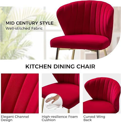 Miniatura 3 de HULALA HOME Sillas de comedor de terciopelo, moderna silla pequeña sin brazos con patas de metal dorado, bonita silla lateral tapizada para sala de