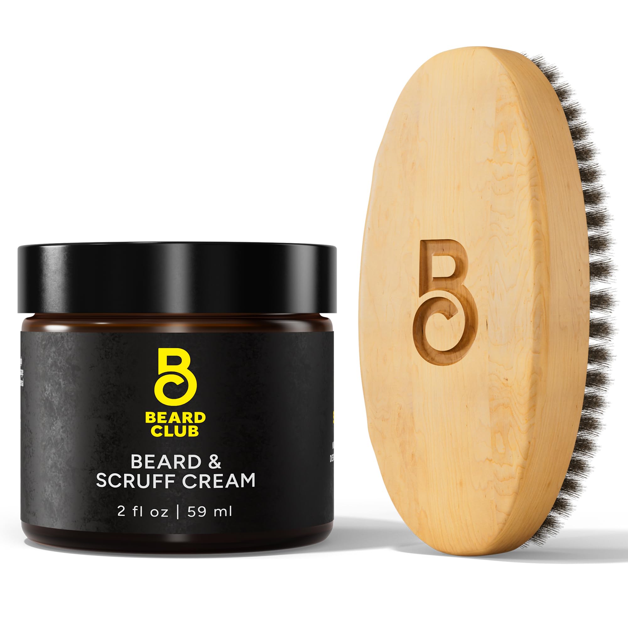 The Beard ClubOriginal Beard Cream & Boar Bristle Beard Brush for Men - Moisturizing and Hydrating for Healthier Facial Hair & Skin - Birchwood Beard Brush for Styling & Taming
