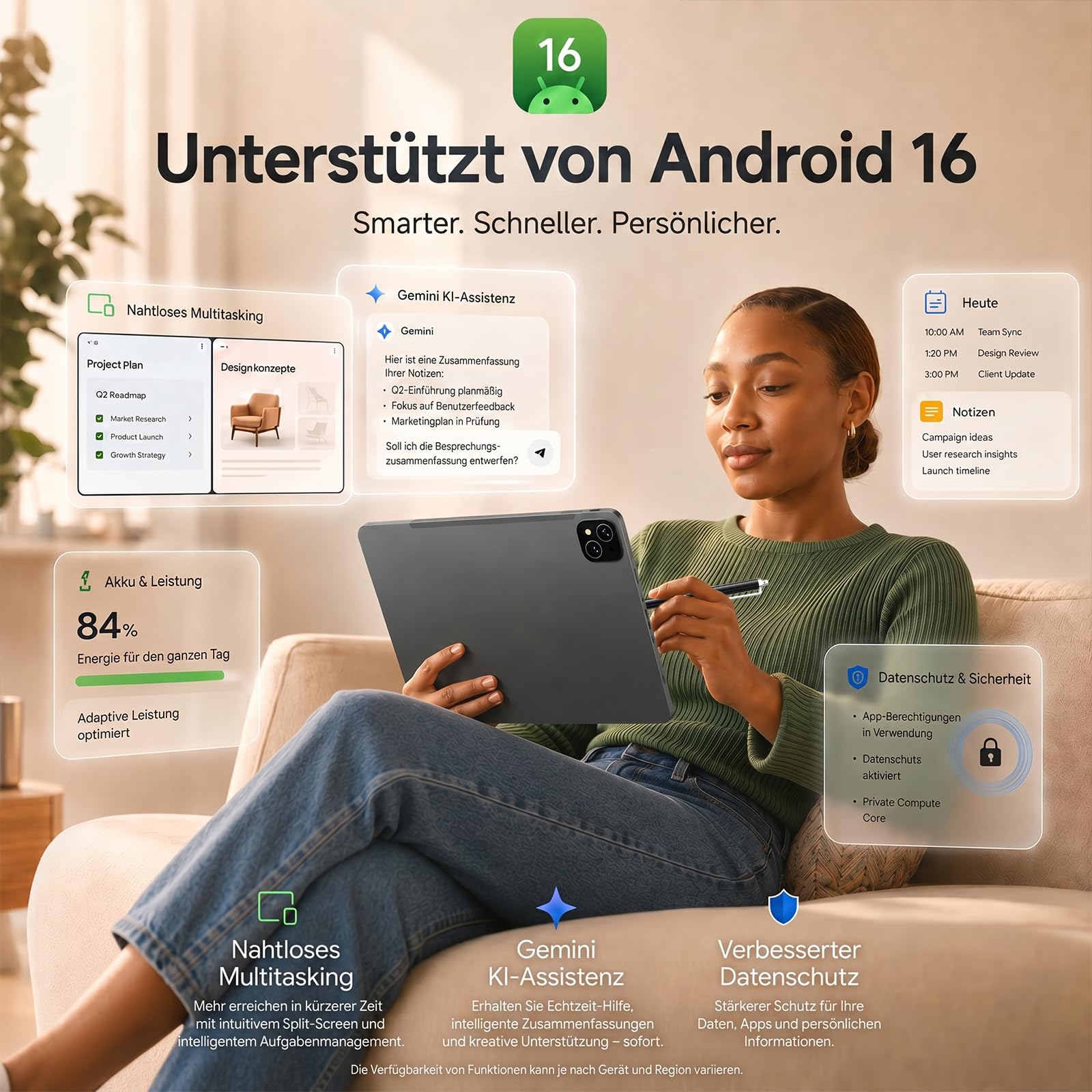 11,5 Zoll Android 16 Tablet mit Tastatur-Bundle, 2.8K BOE Display | 32GB+256GB | 500 Nits Helligkeit | Gemini AI | Dual-SIM-Steckplatz & 4 Jahre Garantie für Familie, Studium und Reisen