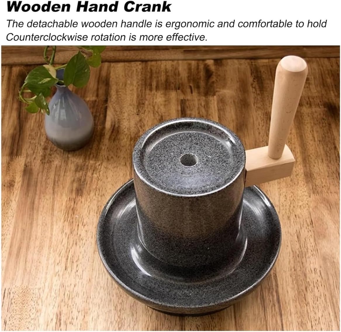 Small Matcha Tea Powder Grinding Machine,Stone Mill Grinding Tea Powder,Wooden Frame Solid Wood Handle,Handmade Natural Granite Stone Mill(Small)