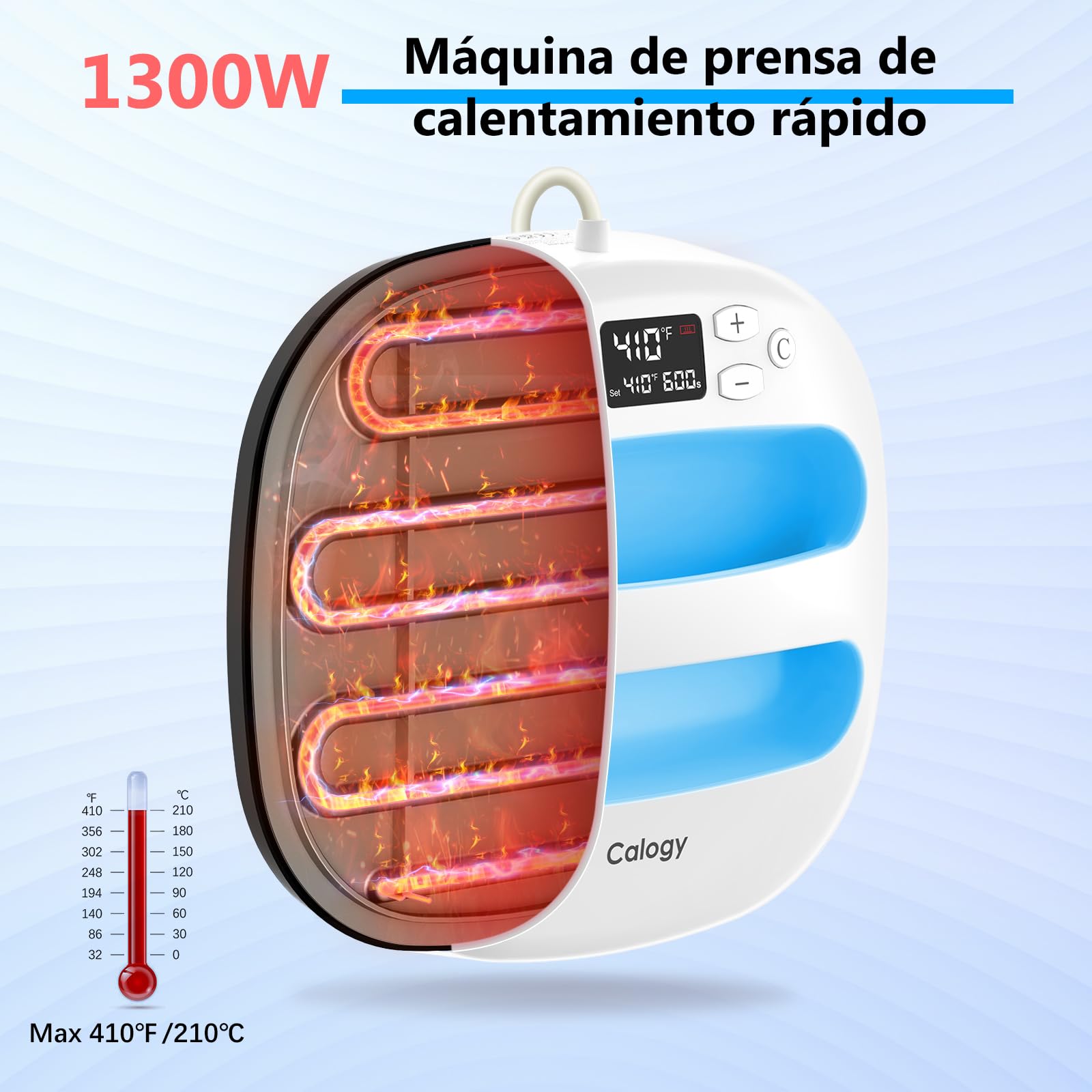 Calogy Impresora para Camisetas 25,4x25,4cm(10*10"), Prensa de Calor Portátil, Plancha Termica Calentamiento Rápido Bolso, Almohada, Sombrero, Vinilo HTV Proyecto Transferencia de Calor (Blanco Azul)