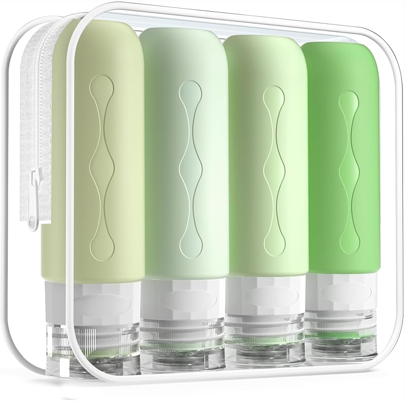 Gemice Frascos Recarregáveis de Silicone para Viagem, Verde-água, Pacote com 4
