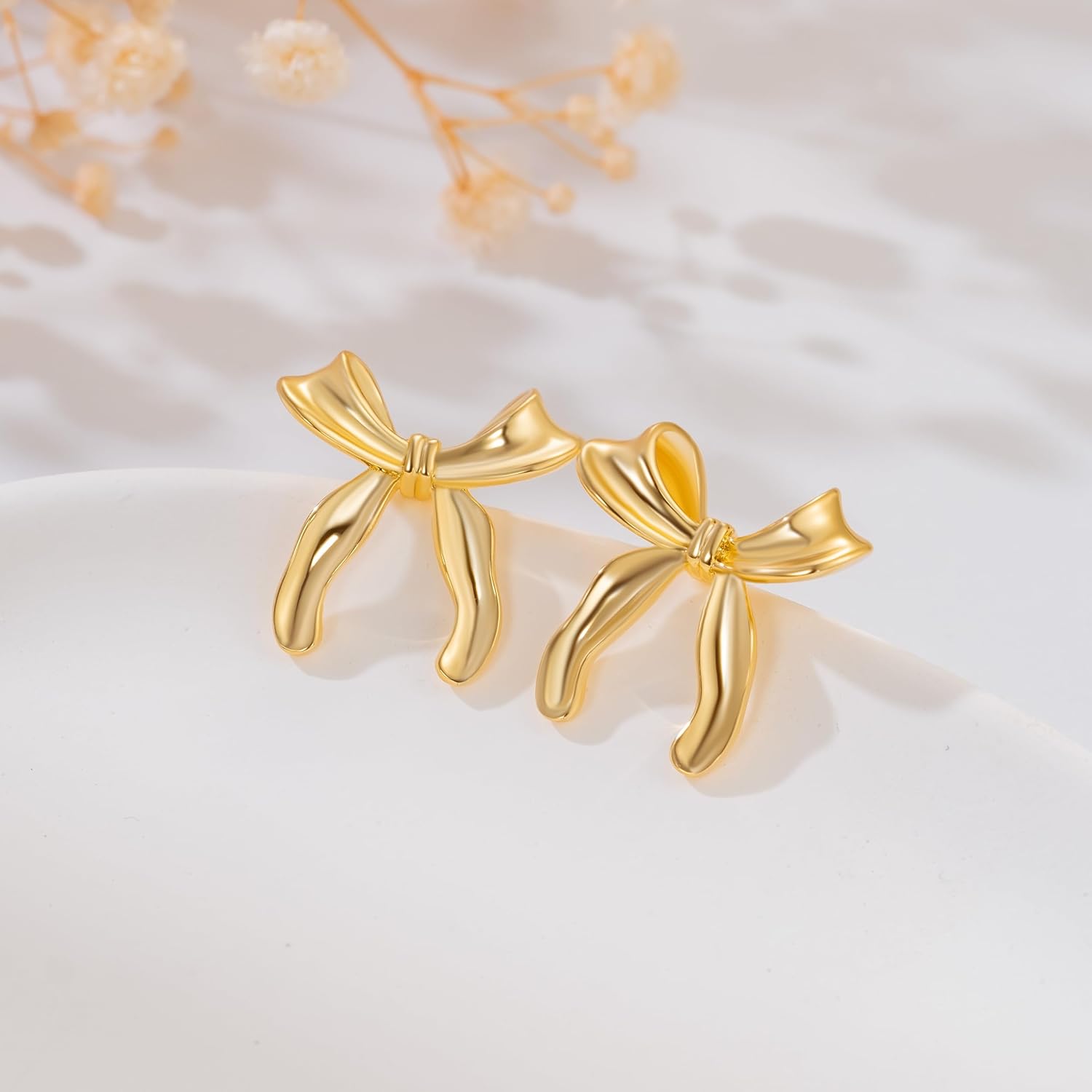 Gold Earrings for Women 14K Gold Studs Earrings for Women Stud Bow Earring for Womens Stud Sweet Bows Design with a Playful Twist Dainty Bow Studs Earring for Womens 21mm - Image 6
