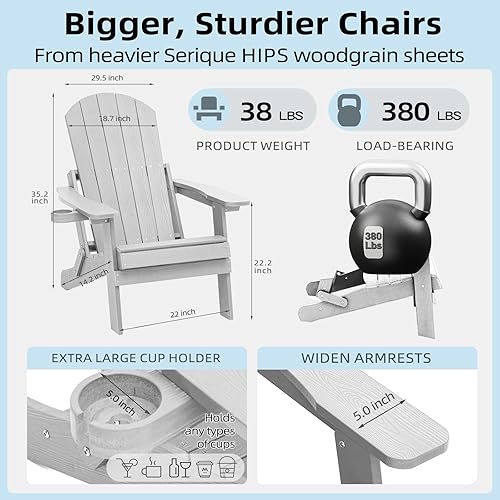 Miniatura 3 de Sillas plegables Adirondack con soporte para tazas, sillas de patio, textura de madera, HIPS, silla para fogata al aire libre para césped, porche,