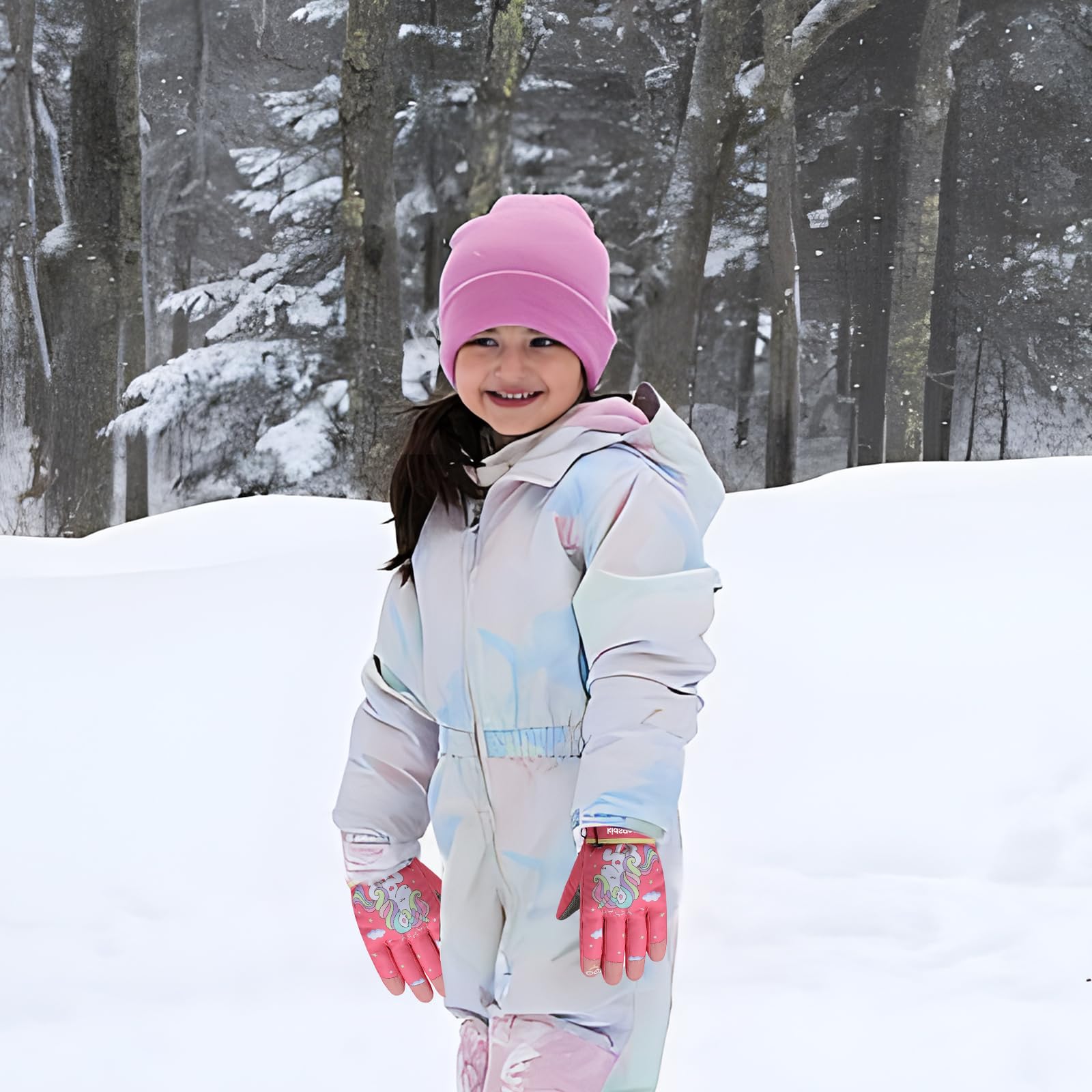 PAMAID Kids Winter Snow Gloves - Waterproof Ski Gloves For Girls | Outdoor Windproof Warm Snowboard Gloves - Rainbow (Medium) | Buy Now With Express International Delivery