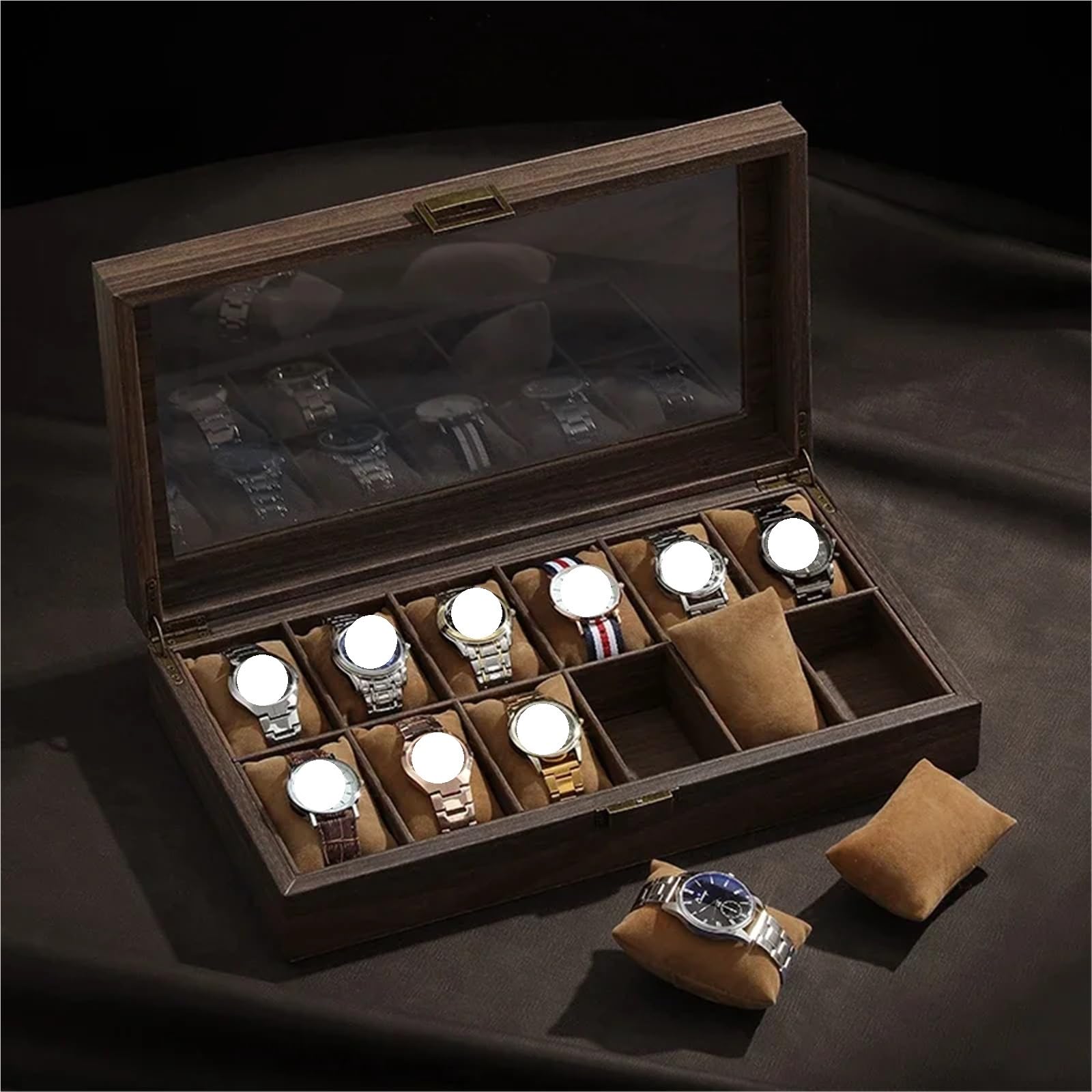 Caja para Relojes de Madera Caja de reloj cuero grano madera | Organizador de joyas for múltiples relojes de almacenamiento de alta capacidad for el hogar(MUWENPI-12WEI)