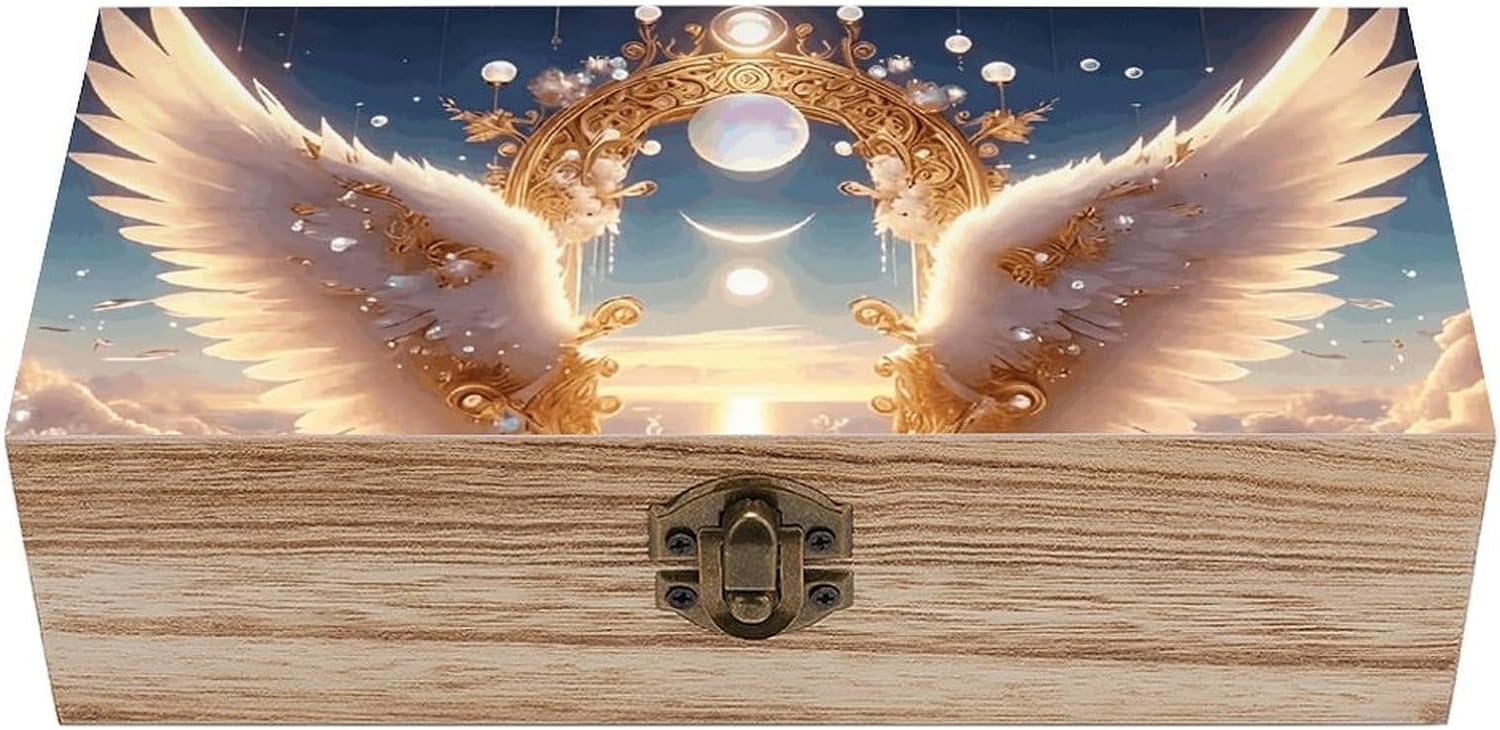 Angel Wings Staircase Wooden Keepsake Box Storage Box with Lid