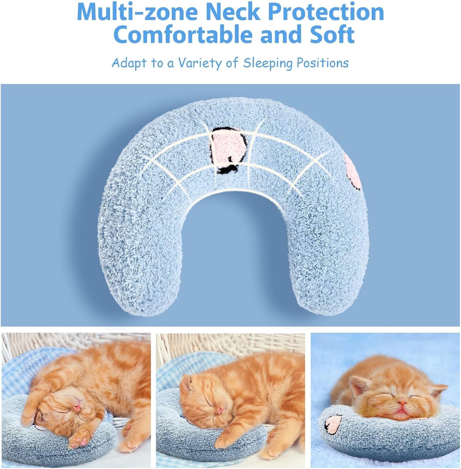 وسادة للقطط فائقة النعومة لتهدئة الحيوانات الاليفة على شكل نصف دونات لتحسين جودة نوم القطط وتوفر للقطط مكانًا ممتعًا للراحة والتفاعل ويمكن غسلها في الغسالة (ازرق)