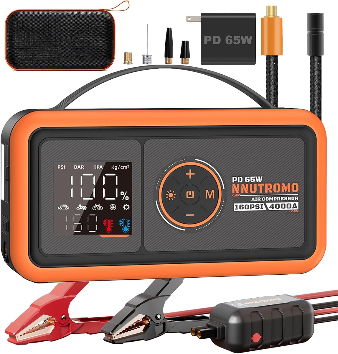 4000A Jump Starter with Air Compressor, 65W USB-C Fast Charging, 24000mAh | True 88.8Wh Jump Box & Power Bank, 160 PSI Auto-Stop Inflator, 10L Gas/Diesel, Force Start, 65W PD Charger Included