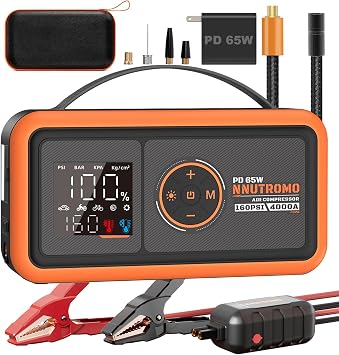 4000A Jump Starter with Air Compressor, 65W USB-C Fast Charging, 24000mAh | True 88.8Wh Jump Box & Power Bank, 160 PSI Auto-Stop Inflator, 10L Gas/Diesel, Force Start, 65W PD Charger Included