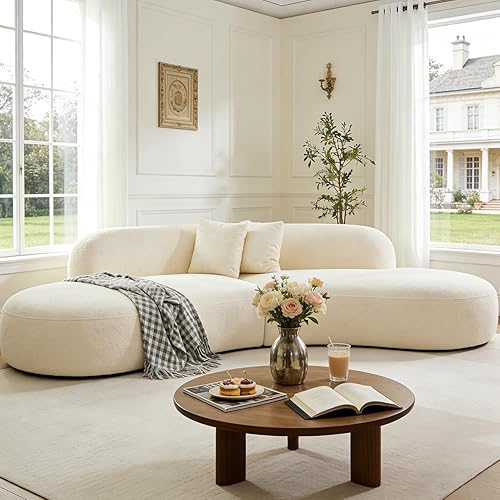 Miniatura 12 de Sofá modular curvado moderno de 135.4 pulgadas, sofá modular Boucle minimalista y cómodo con diván, sofás de lujo de 6 plazas de gran tamaño para