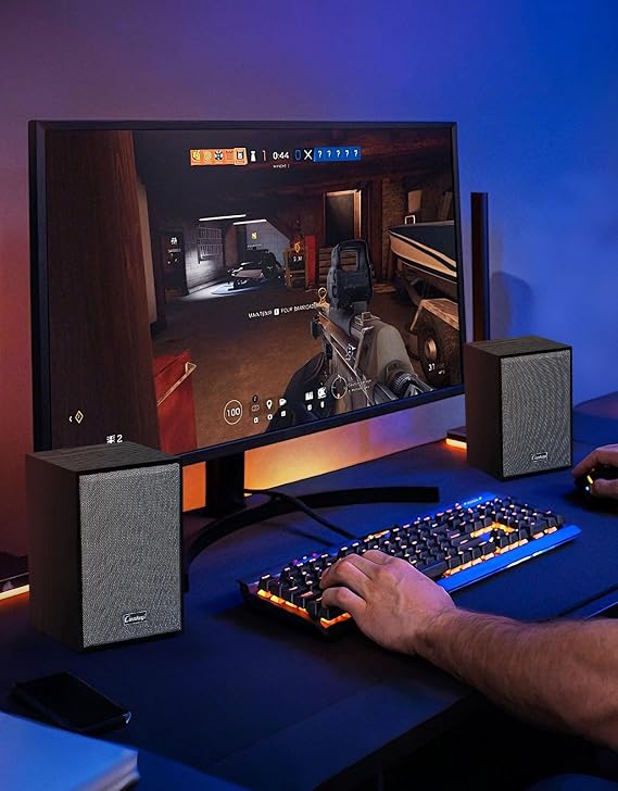2.1 Computer Speakers with Subwoofer – Compact PC Speakers with Bass/Treble Adjust, 10W+3W×2 Stereo Audio, Bluetooth 5.3 & AUX Input, USB Powered RGB Desktop Speakers for Laptop Home Office